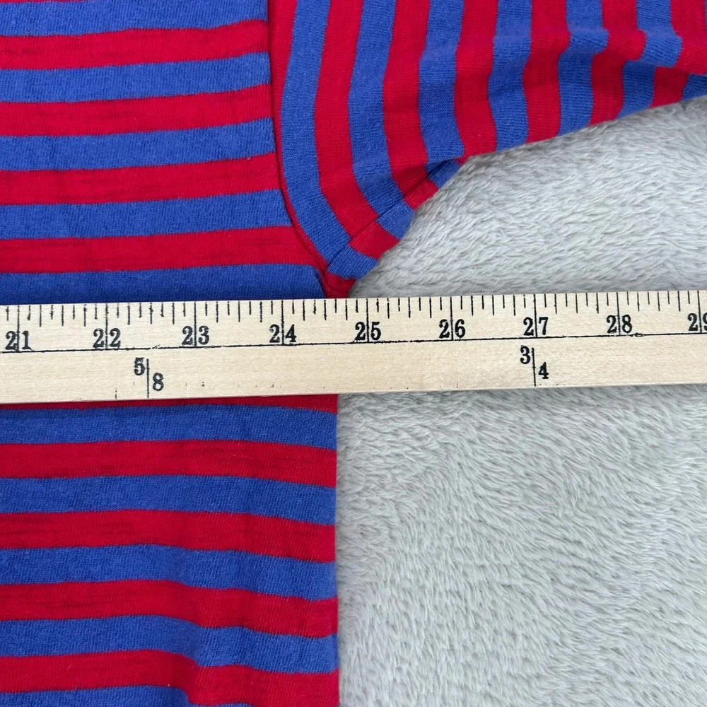 VTG Adidas Mens T Shirt Large Red Blue Striped Preowned Made In USA Short Sleeve